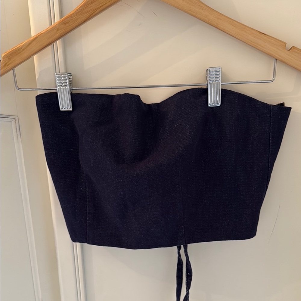 Zara Black Strapless Denim Crop Top